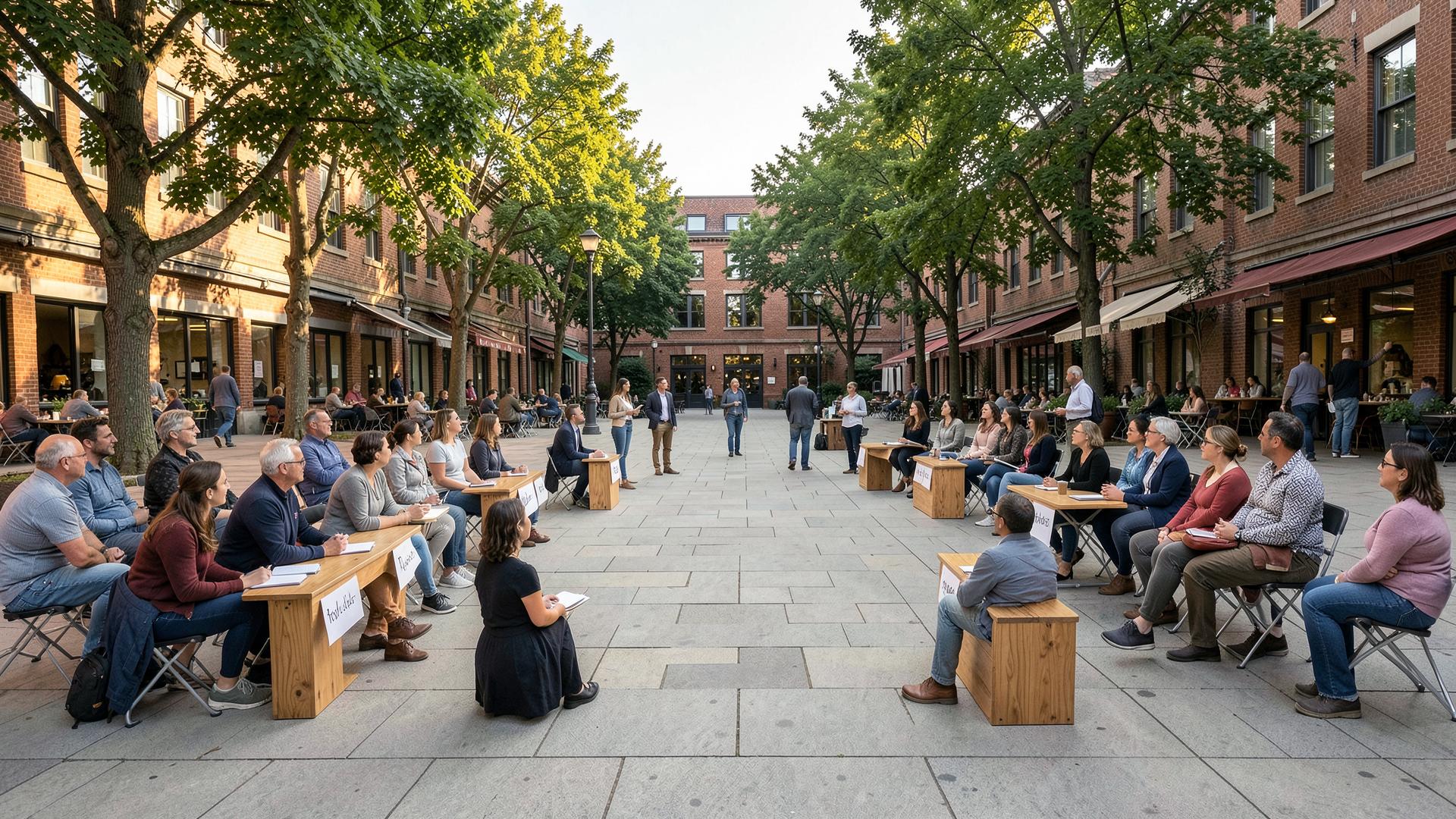 The Square, where members gather around distinct public soapboxes
